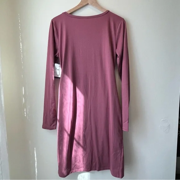 Melrose and Market Long Sleeve Side Ruched Dress, Burgundy Rose, Size XL - Picture 3 of 5
